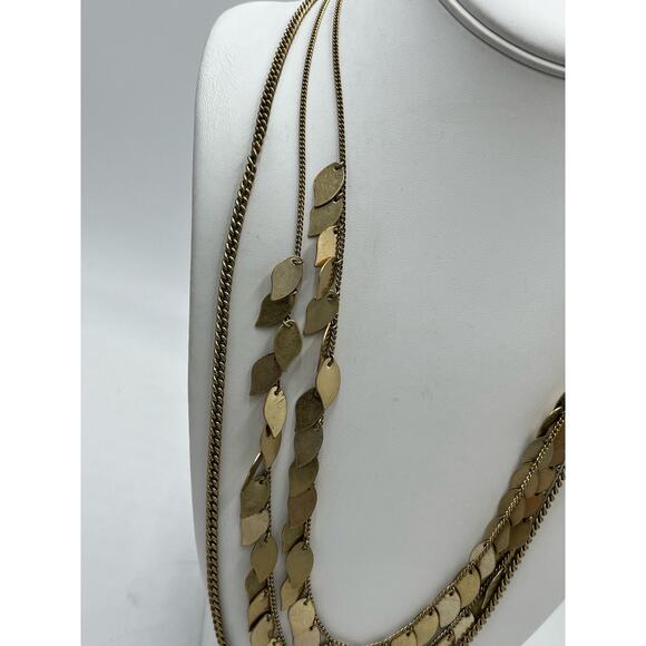 Kenneth Cole Antique Gold Tone Layered Leaf Multi Strand Necklace - Picture 3 of 8
